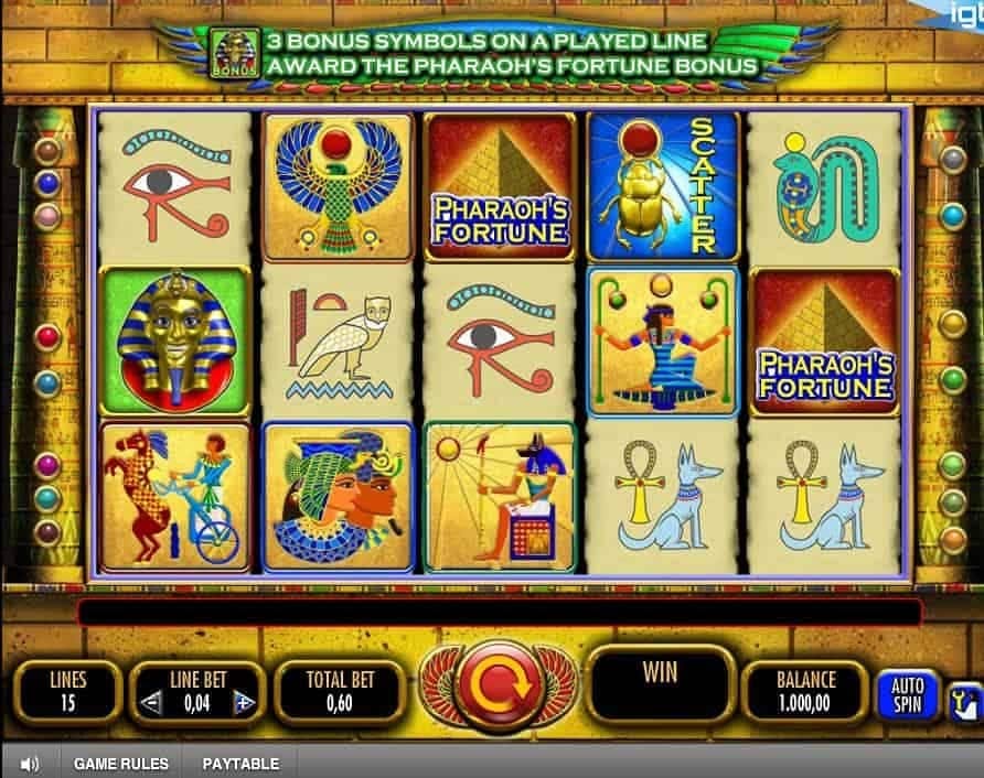 Símbolos, gráficos, sons e animações de Pharao's Fortune