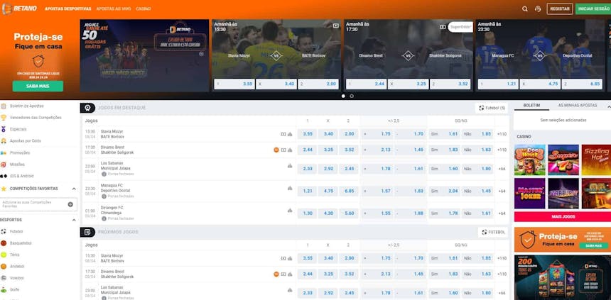 Range of sports betting available at Betano