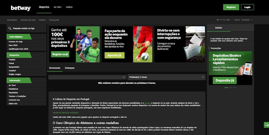 Gama de apostas desportivas disponíveis no Betway