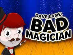 Dave licks Bad Magician logo